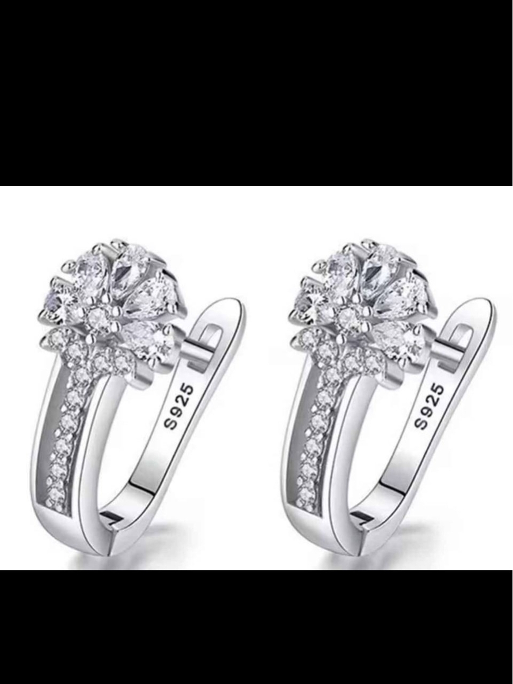 Sterling Silver Flower Cluster Hoop Earrings - White Crystal